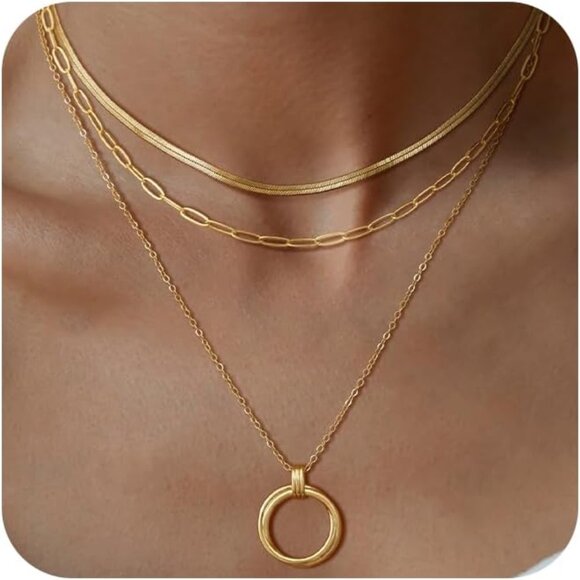 Christmas gift gold Style 15 plated layered necklaces women dainty choker set - Picture 1 of 7